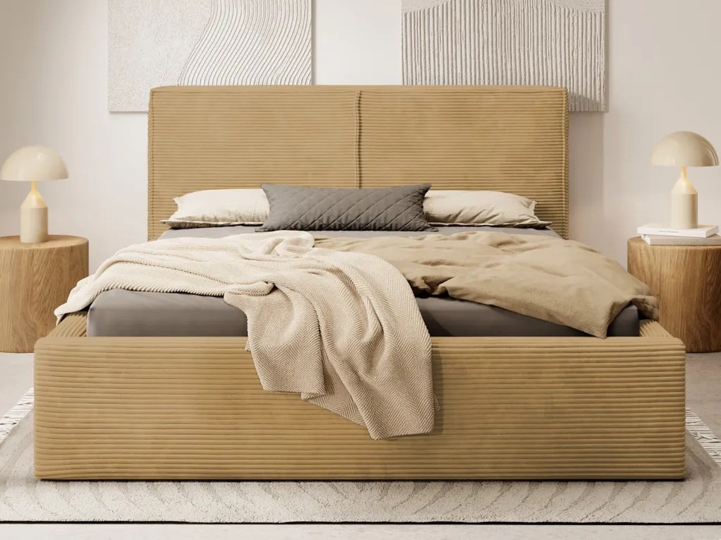 Posteľ Inez 180x200 cm, topazovo žltá štruktúrovaná látka