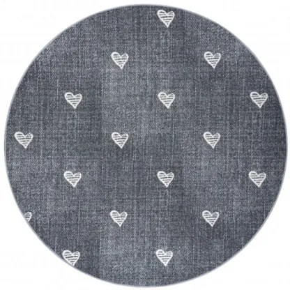 Koberec HEARTS kruh Jeans - sivý