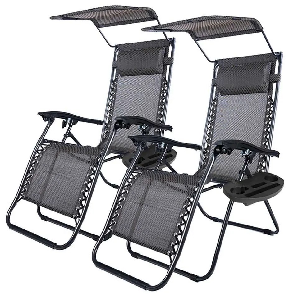 Zero gravity stolička s markízou a držiakom na pohár, 2 ks, viac farieb, čierna