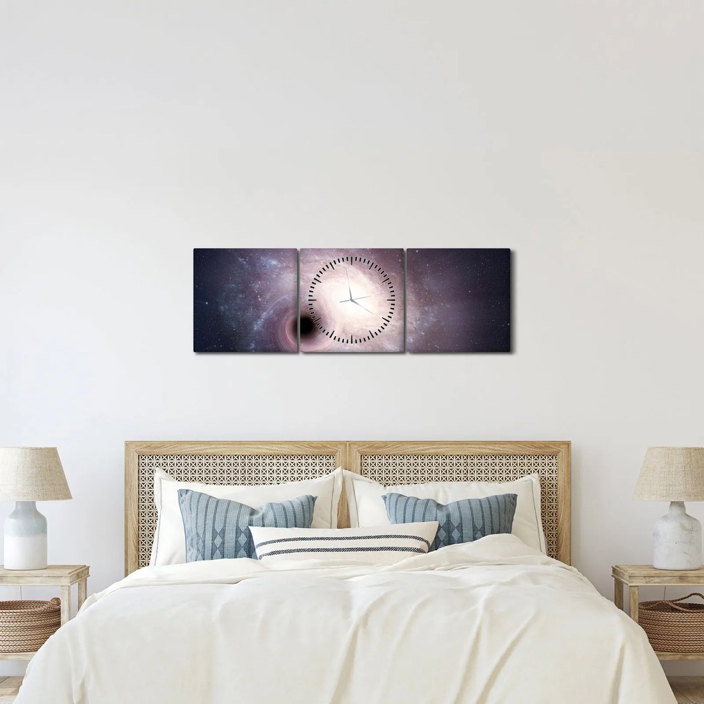 Obraz - Špirálna galaxia (s hodinami) (90x30 cm)