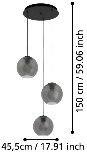 Eglo 390213 - Luster na lanku ARANGONA 3xE27/40W/230V dymová