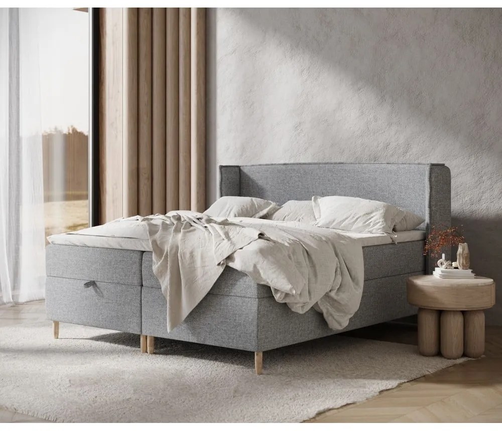Sivá boxspring posteľ s úložným priestorom 160x200 cm Monpelli – Maison de Rêve