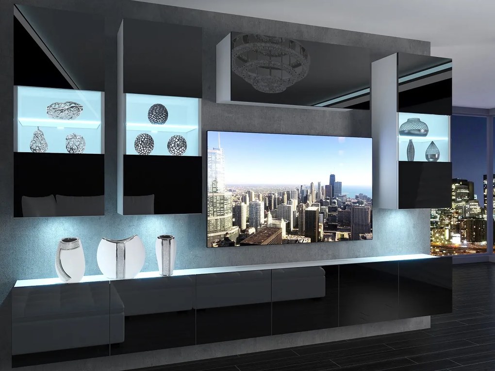 Obývacia stena 300 cm Belini čierny lesk Imperium5 IMP 5/5/W/B/0/0