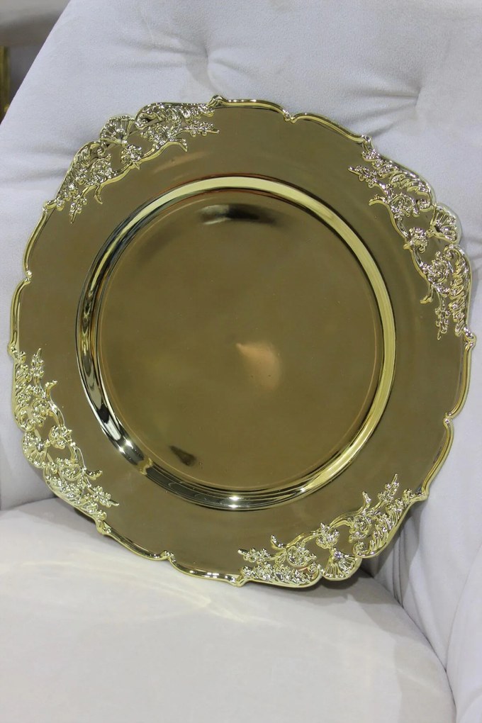 Zlatý lesklý klubový tanier s ornamentom 35cm