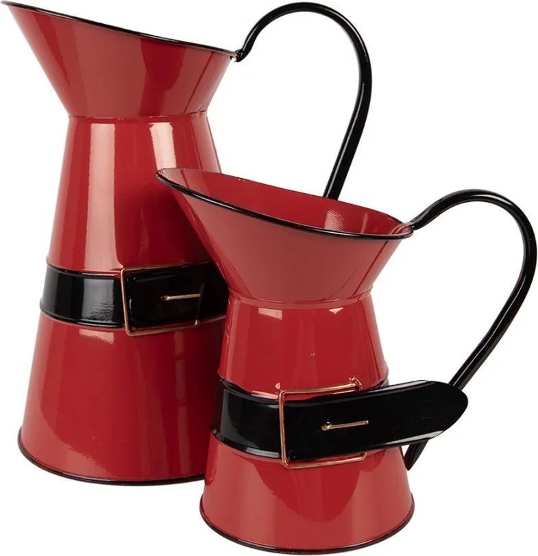 Červený kovový vianočný dekoračný džbánok Santov opasok L - 22*17*27 cm