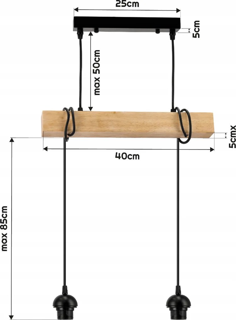 BERGE LED závesné stropné svietidlo, drevený trám, 2xE27, Diamond White Luster