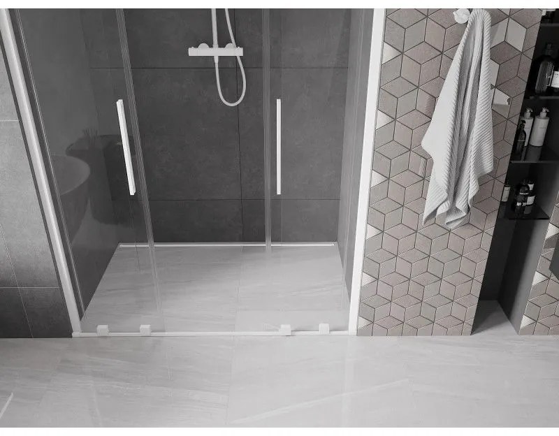 Mexen Velar Duo, posuvné dvere do otvoru 160x200 cm, 8mm číre sklo, biela, 871-160-000-02-20