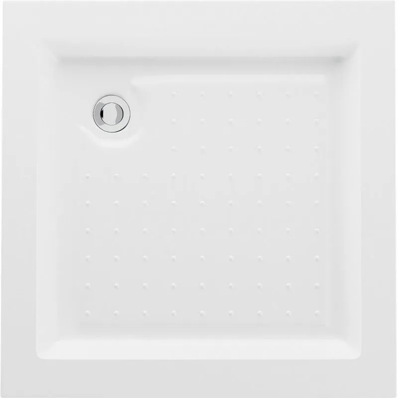 Mexen Rio, štvorcová sprchová vanička 80x80x14 cm + chrómový sifón, biela, 45108080