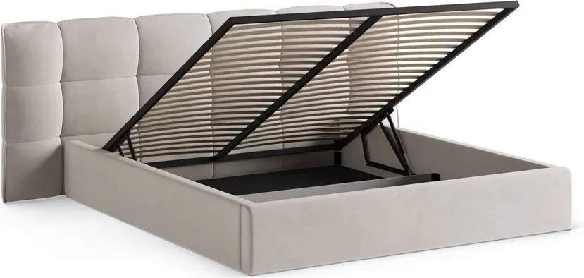 Béžová čalúnená dvojlôžková posteľ s úložným priestorom s roštom 140x200 cm Eric – Micadoni