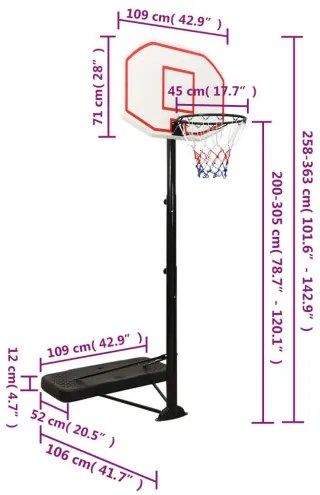 vidaXL Basketbalový stojan biely 258-363 cm polyetén-