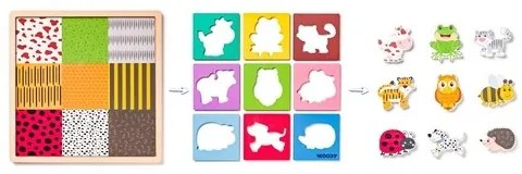 Woody Puzzle so zvieratkami, tvary-farba