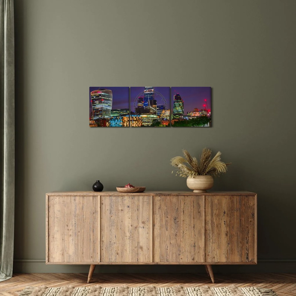 Obraz - Večerný Londýn (s hodinami) (90x30 cm)