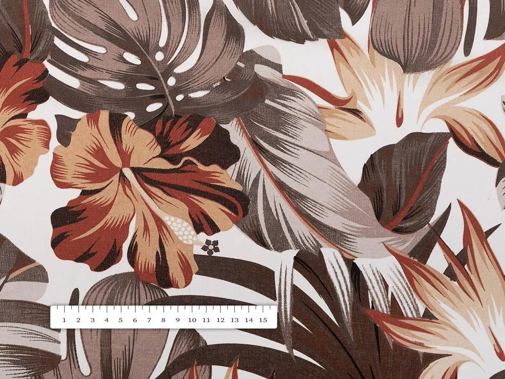 Biante Bavlnená obliečka na vankúš Sandra SA-441 Hnedo-tehlové kvety a listy monstery 40 x 60 cm