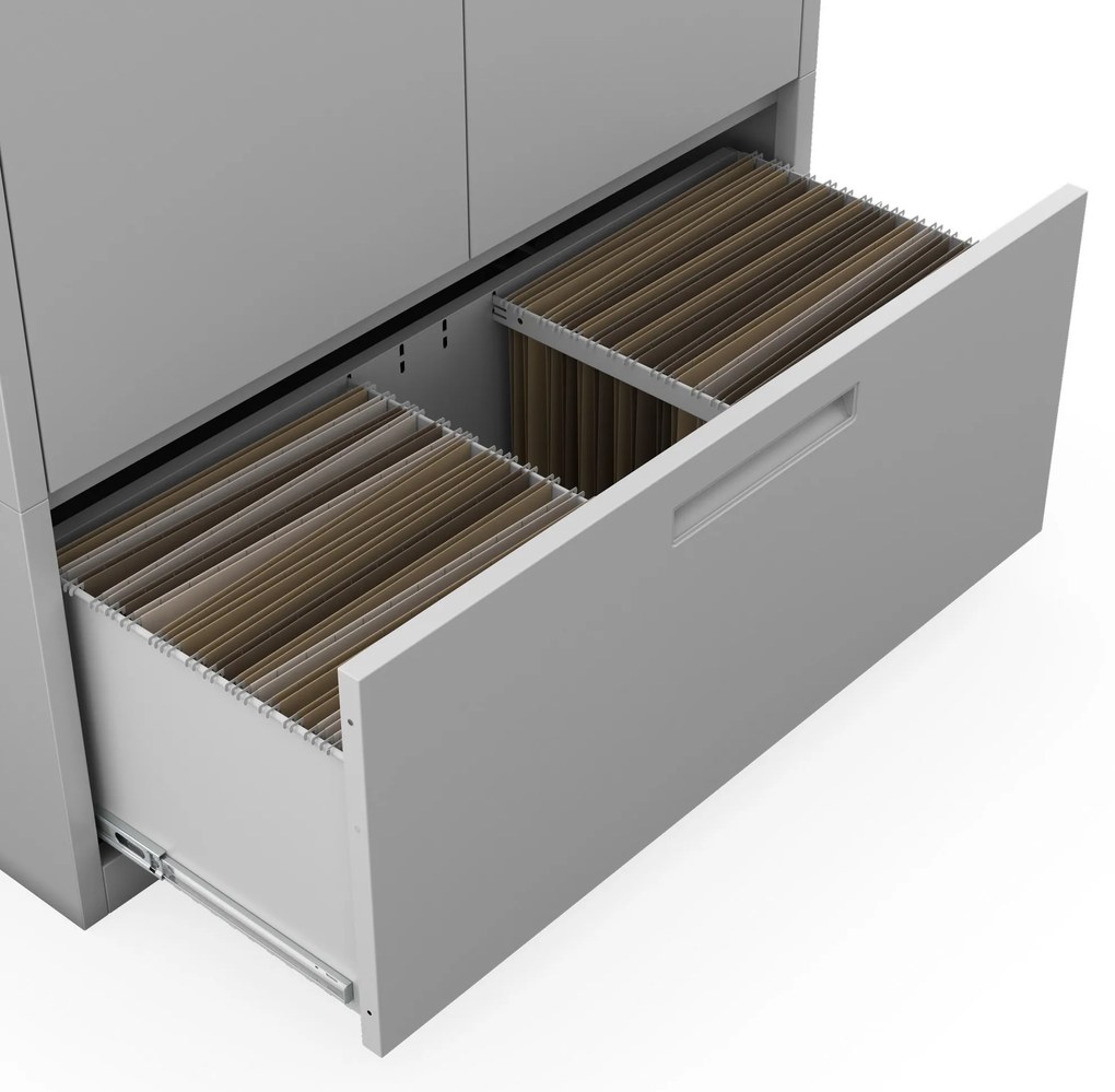 Kovová skriňa MEGAN – sivá, zásuvka na dokumenty, 195 cm