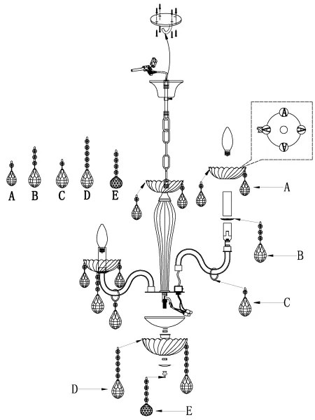Eglo 39113- Luster CARPENTO 5xE14/40W/230V