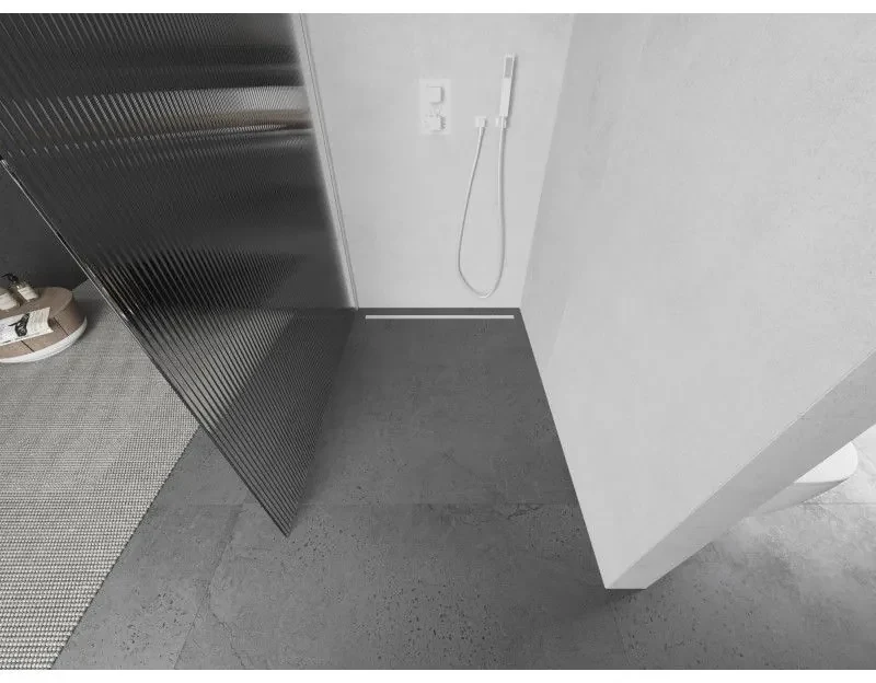 Mexen Kioto L, sprchová zástena Walk-In 100 x 200 cm, 8mm sklo s rebrovým vzorom, biely profil, 800-100-103-20-09