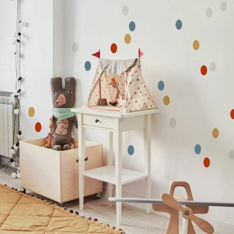 Samolepka do detskej izby sada konfety červená, žltá, tyrkysová, šedá 5cm