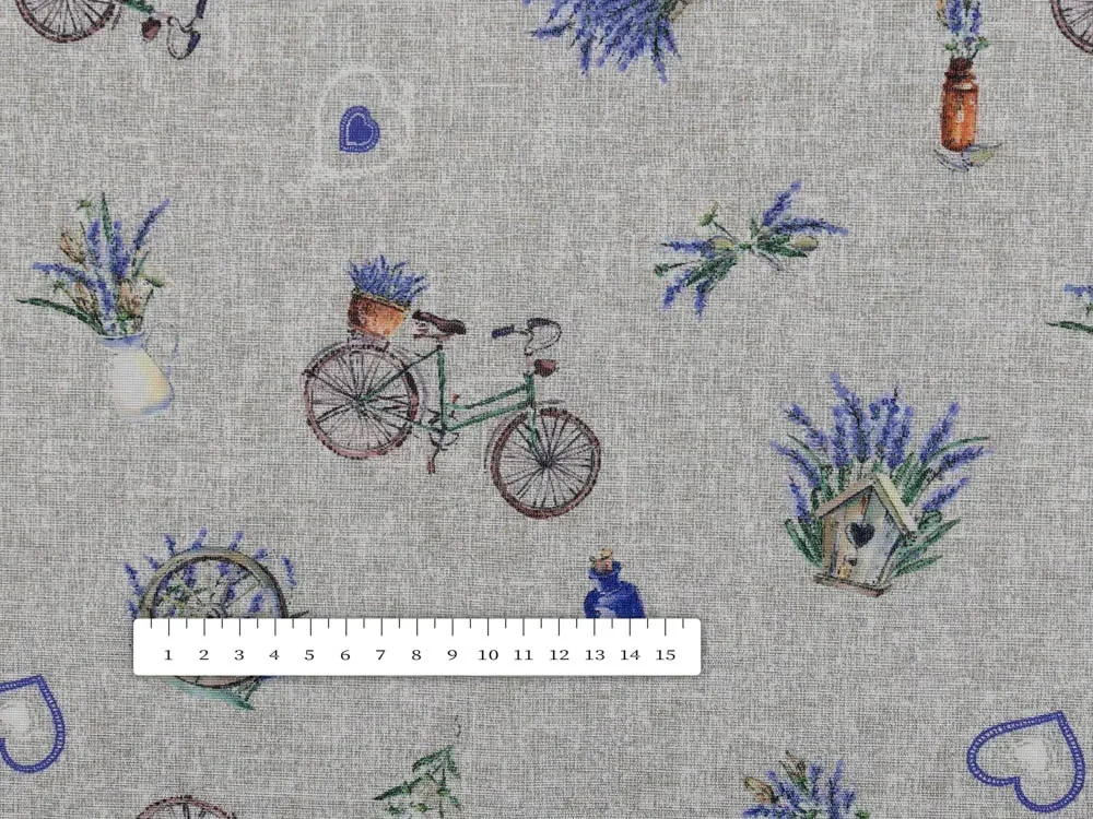 Biante Dekoračný obdĺžnikový obrus PML-097 Levandule a bicykle na sivom režnom 140x200 cm