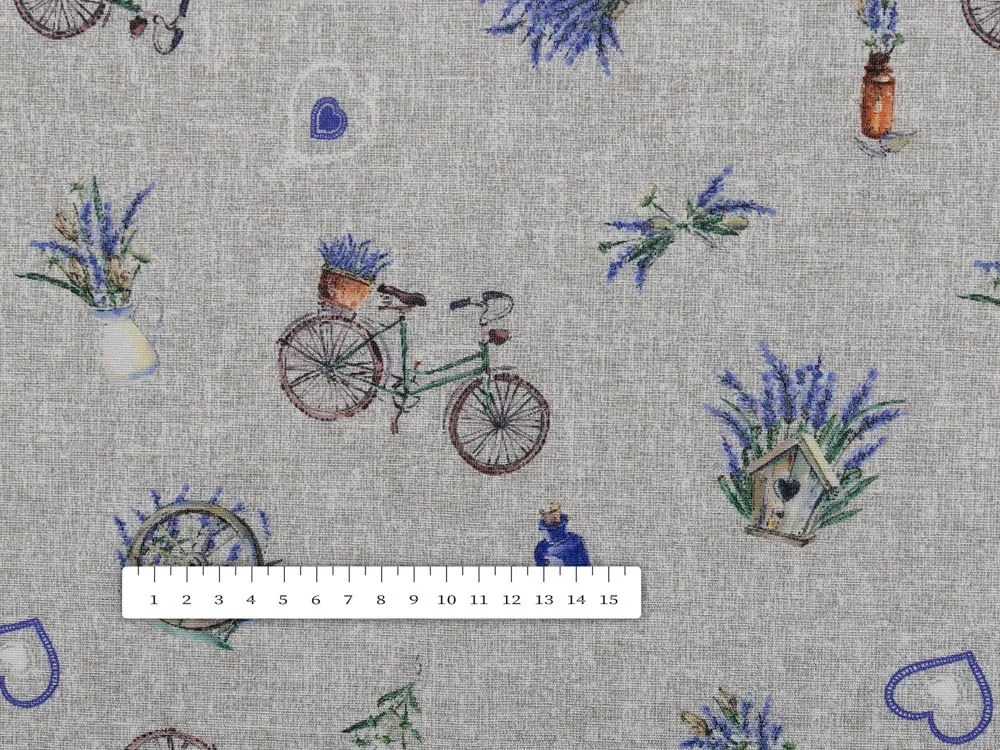 Biante Dekoračný oválny obrus PML-097 Levandule a bicykle na sivom režnom 140x200 cm