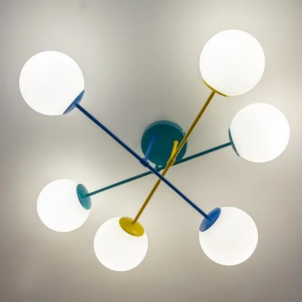 Prisadený luster MOON 6xE27/15W/230V tyrkysová/žltá/modrá