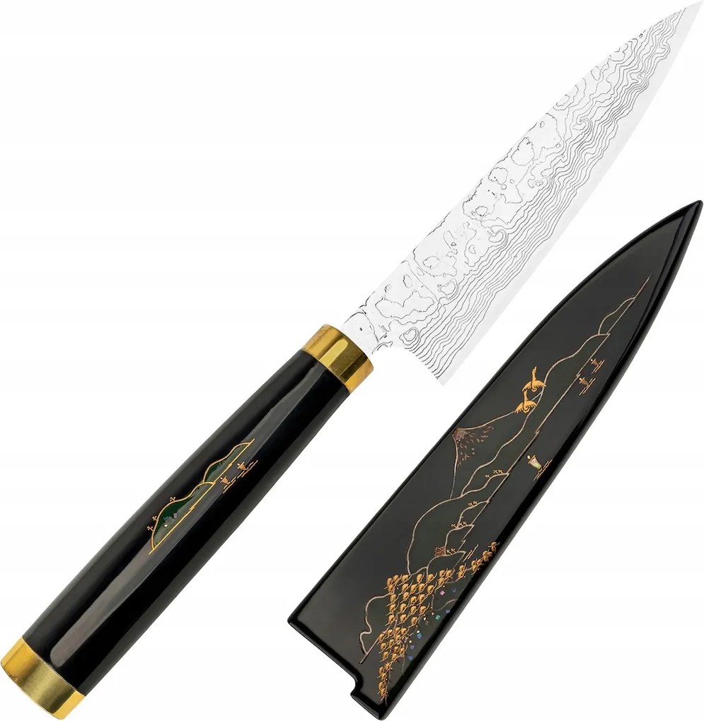 Takeshi Saji Art Fuji Unique Kovaný R-2 Japonský univerzálny nôž 13 cm a Saya