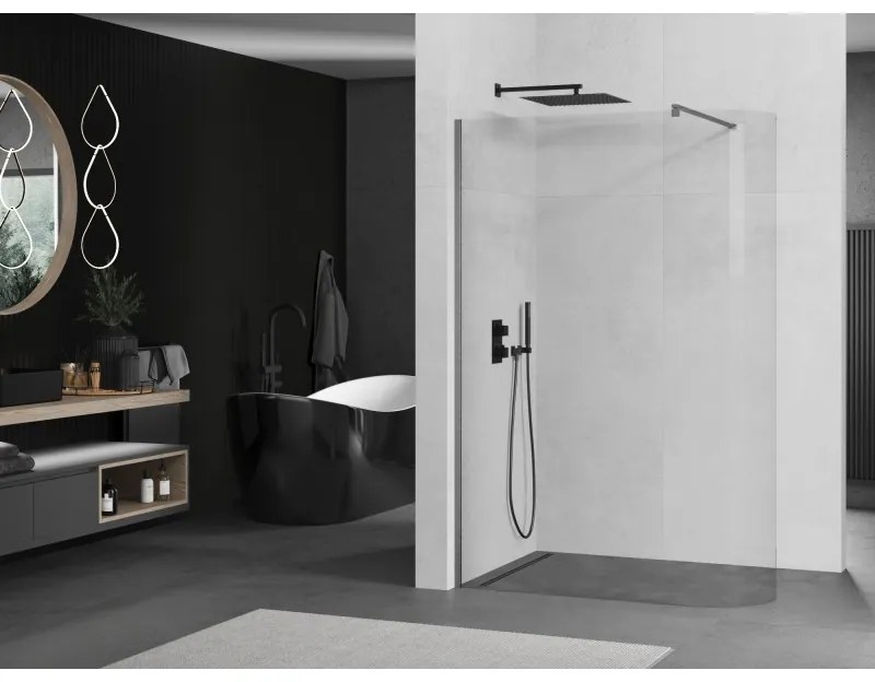 Mexen Kioto, sprchová zástena Walk-In 120 x 200 cm, 8mm číre sklo, grafitový profil, 800-120-101-66-06