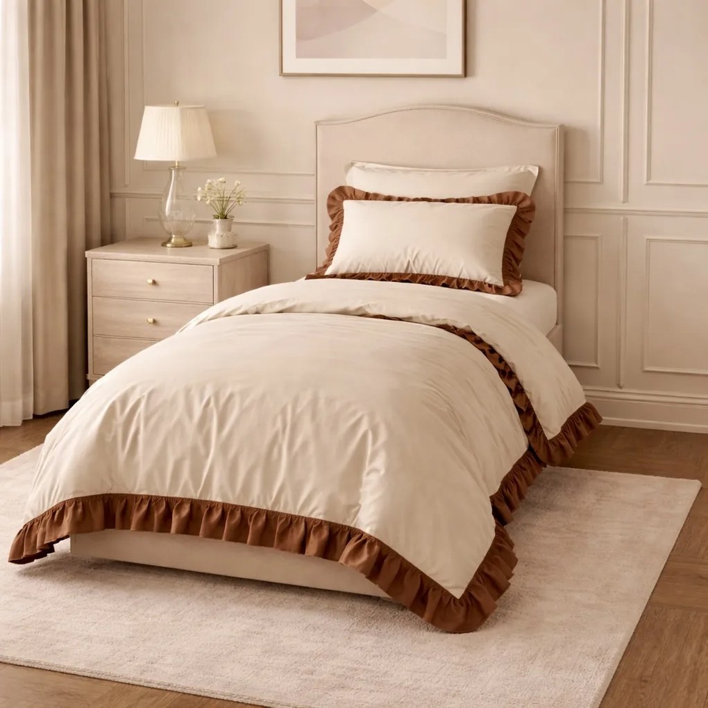 Obliečky bavlnené s Volánikom béžové 200x140cm+90x70cm TiaHome