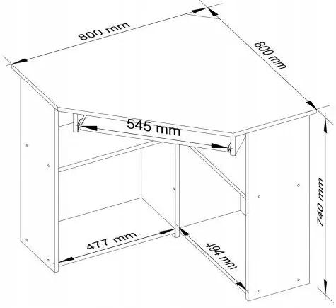 Rohový písací stôl 80 x 80 x 74 cm AKORD TED - biely
