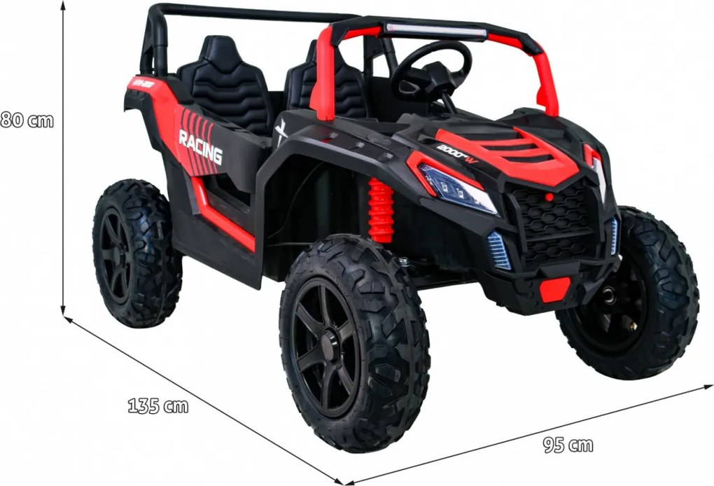 Ramiz Silná pretekárska štvorkolka pre 2 deti Červená + Bezkartáčový motor + Nafukovacie kolesá + LED zvuk