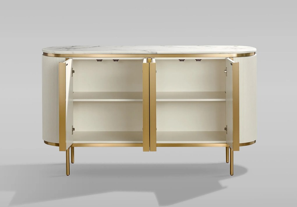 Komoda Stilig ST384 160 cm mramor/ecru/zlatá
