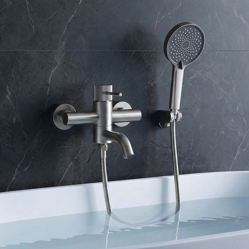 Rea Lungo, vaňová batéria s ručnou sprchovou súpravou, brúsená oceľ, REA-B8057
