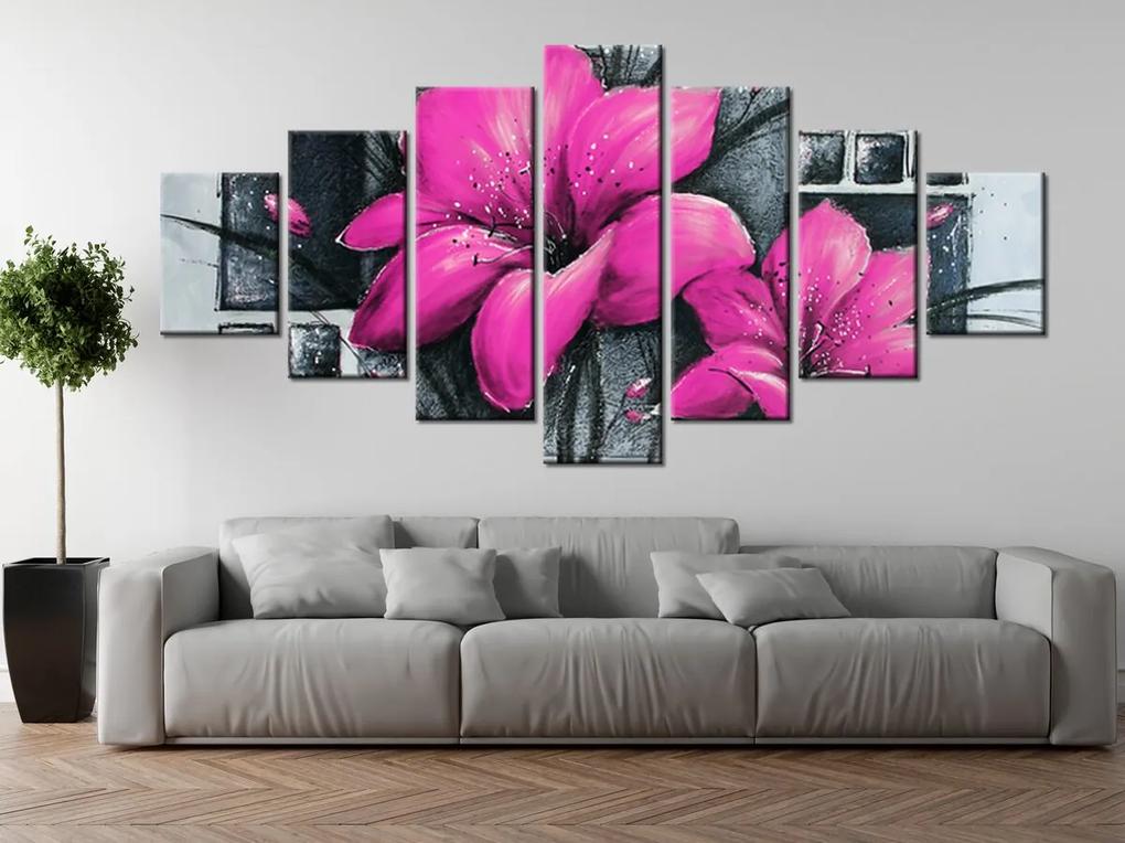 Gario Ručne maľovaný obraz Nádherné ružové Vlčie maky - 7 dielny Rozmery: 210 x 100 cm