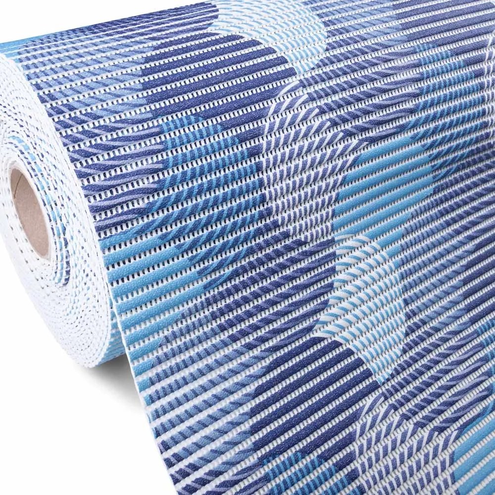 Kúpeľňová penová rohož / predložka PRO-035 Modro-biele vlnky - metráž šírka 65 cm