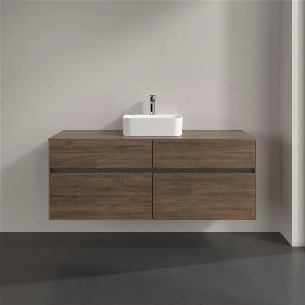 VILLEROY &amp; BOCH Collaro závesná skrinka pod umývadlo na dosku (umývadlo v strede), 4 zásuvky, s LED osvetlením, 1400 x 500 x 548 mm, Arizona Oak, C100B0VH