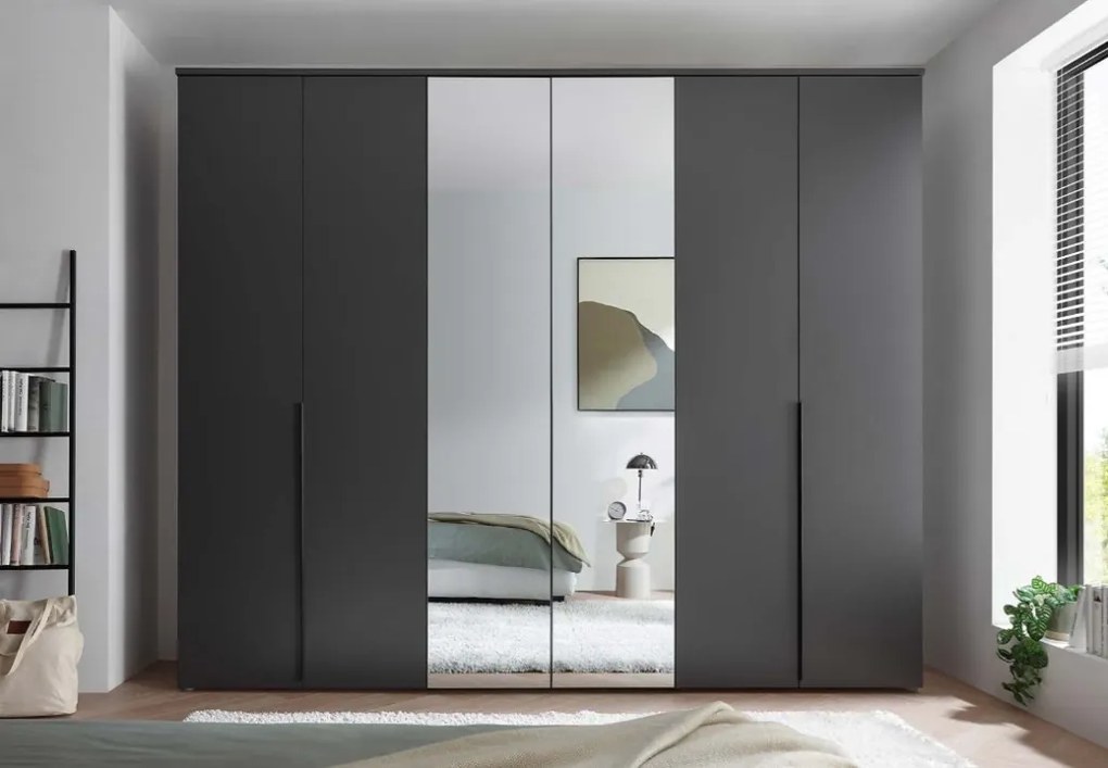 Šatníková skriňa so zrkadlami Kevo, 270 cm, grafitová