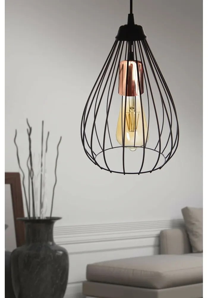 Čierne závesné svietidlo s kovovým tienidlom ø 24 cm – Opviq lights