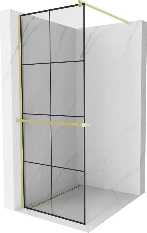 Mexen Kioto+ sprchová stena s poličkou Walk-in 70 x 200 cm, čierny vzor, zlatá kartáčovaná - 800-070-121-55-77