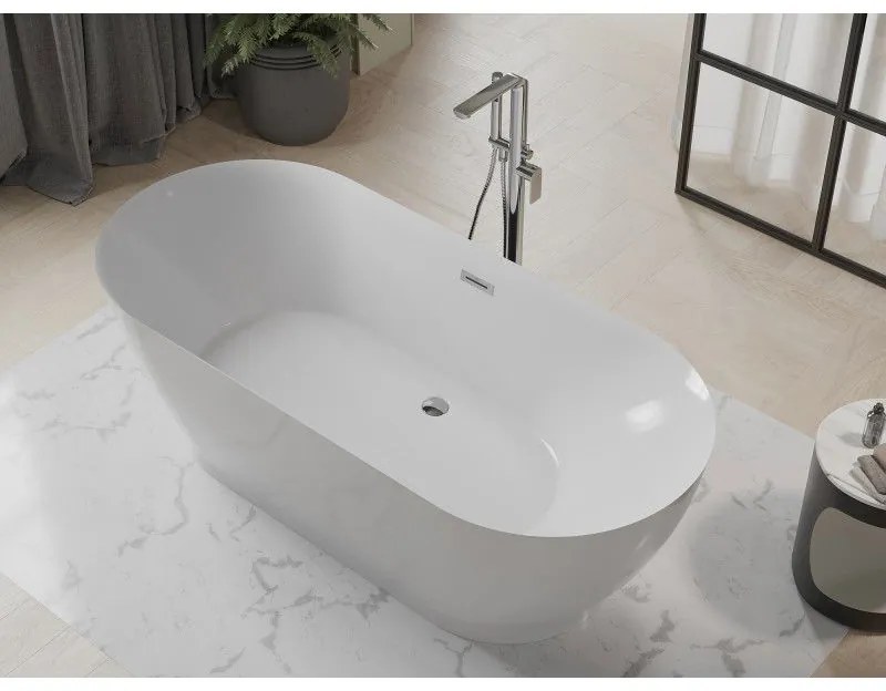 Mexen Roxy, voľne stojaca vaňa 180 x 85 cm, biela, chrómový prepad, 51201808500-01