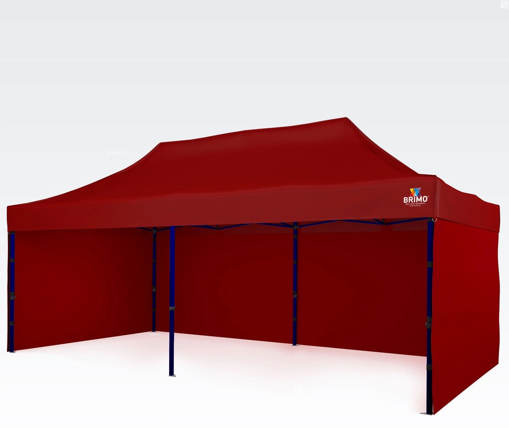 BRIMO Nožnicový párty stan EXCLUSIVE oceľ 3x6 m s 3 stenami červený