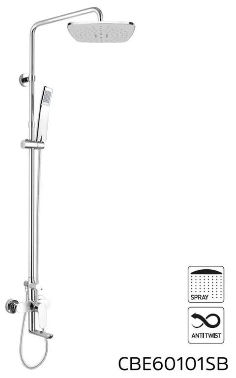 Mereo, Nástenná batéria Viana so sprchovou súpravou, výtokom, ručnou a tanierovou sprchou 225x225mm, MER-CBE60101SB