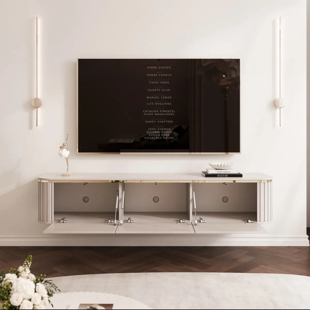 ZÁVESNÝ TV STOLÍK MODENA KAŠMÍR ZLATÁ LED 165 cm