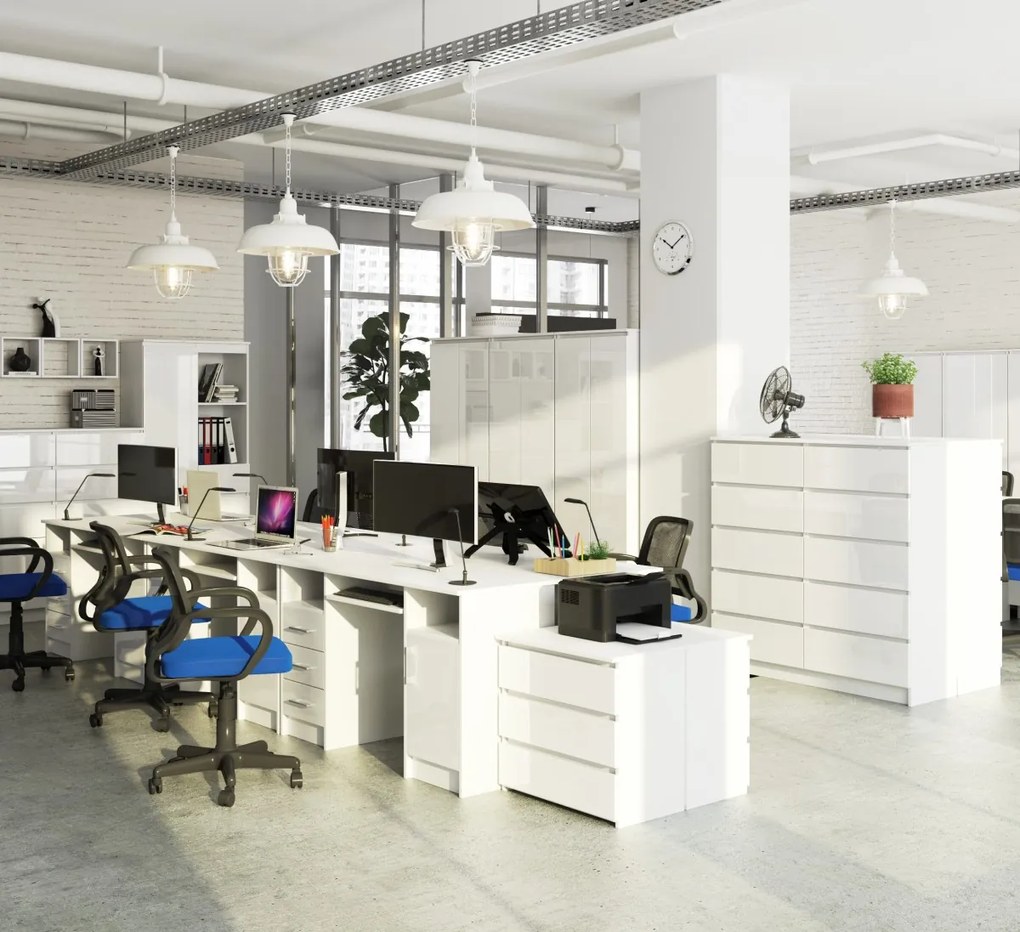 Volně stojící psací stůl Ana 124 cm bílý lesk