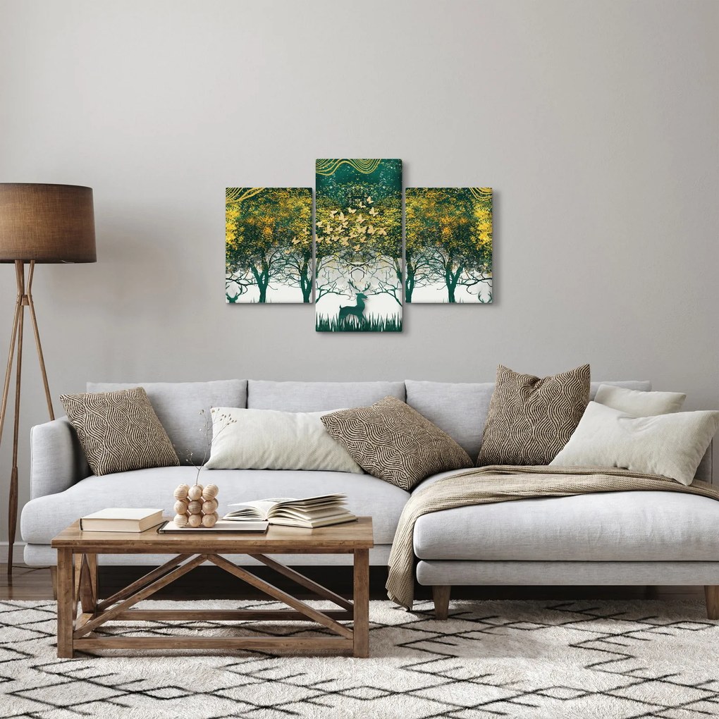 Obraz - Jelene v zelenom lese (90x60 cm)