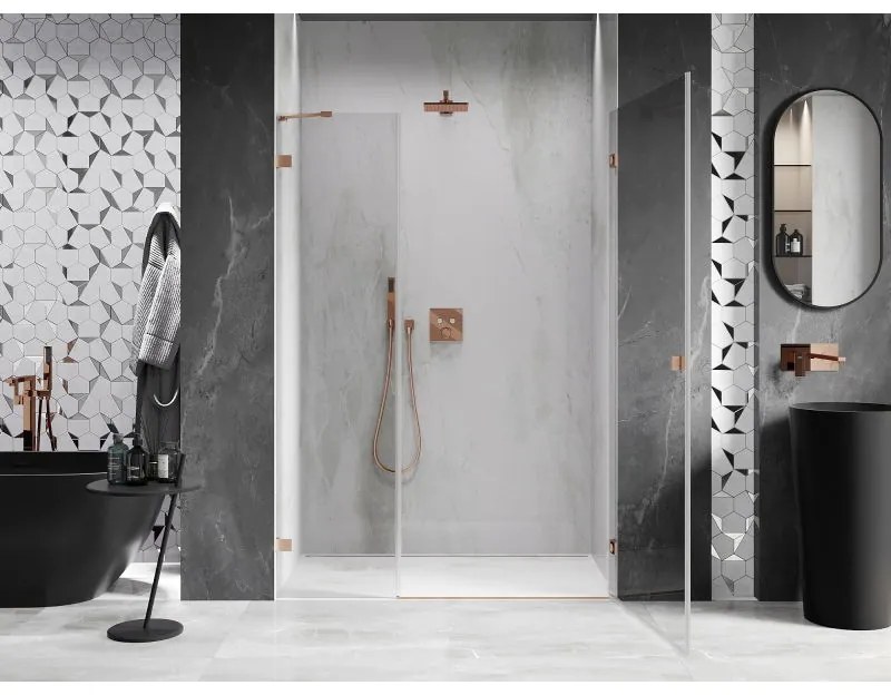 Mexen Lunar-B, pravé otočné sprchové dvere 135 cm, 8mm číre sklo, medený matný profil, 832S-135-050-65-00-P