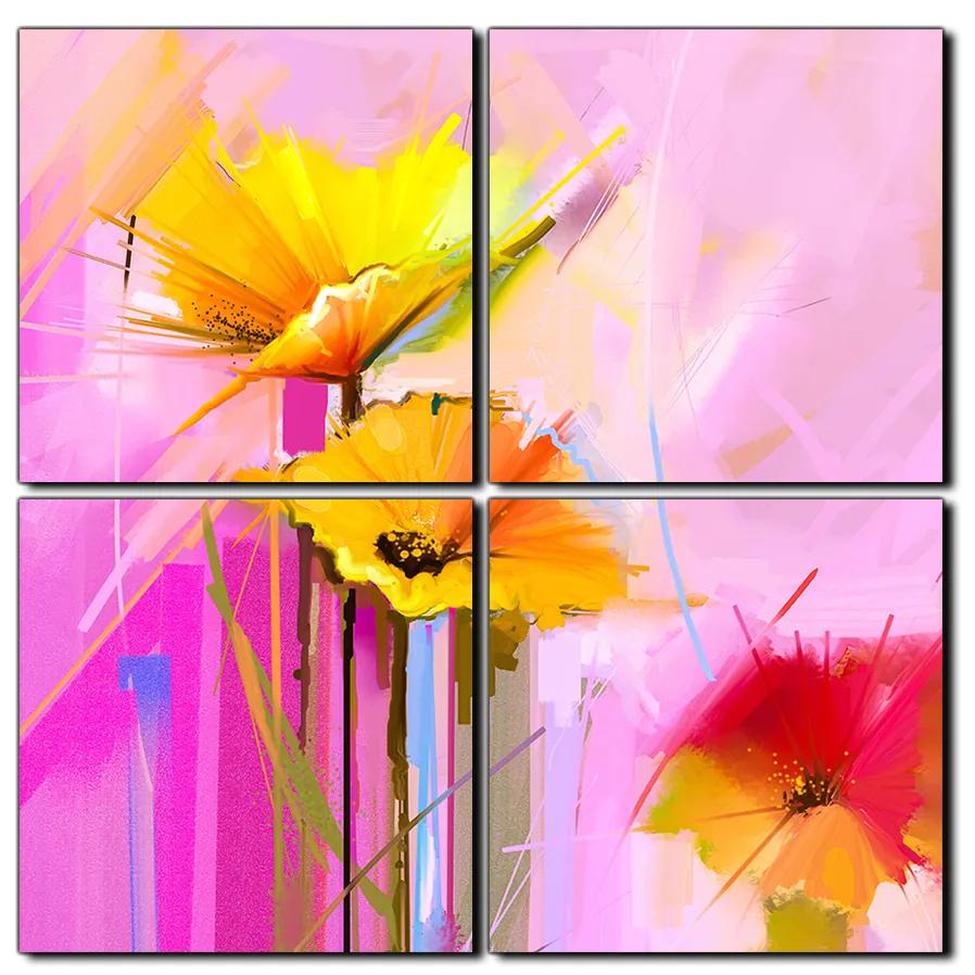 Obraz na plátne - Abstraktná maľba, jarné kvety reprodukcia - štvorec 3269E (100x100 cm)