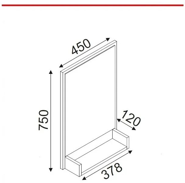 Nástenné zrkadlo s poličkou Costa 75x45 cm čierne