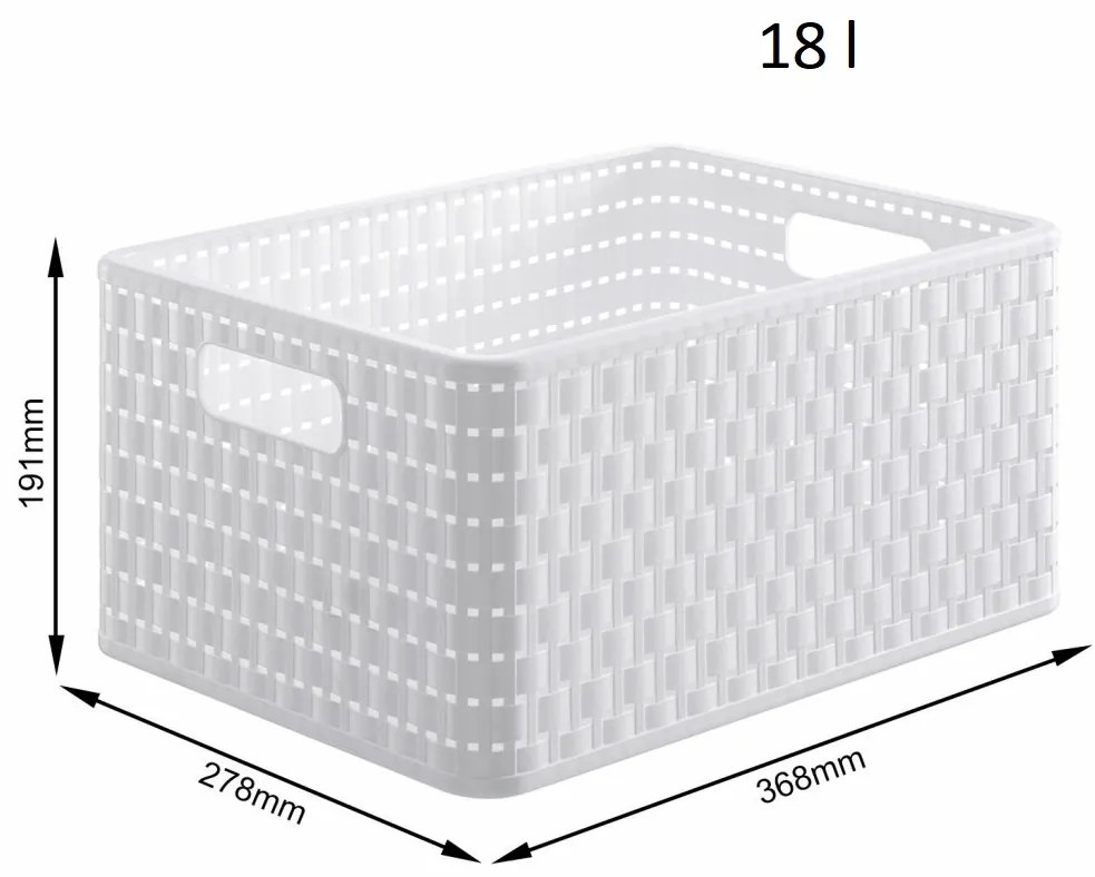 Rotho Plastový košík COUNTRY, rovný, biely (18 l – 37 x 28 x 19)