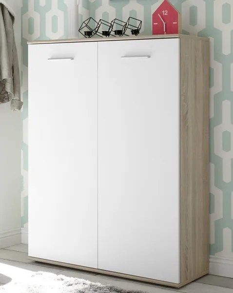 Skrinka s policami/botník Manolo 90 cm, dub sonoma/biela