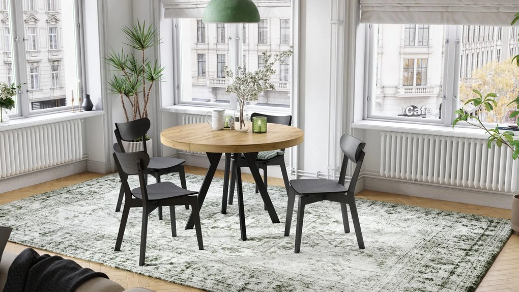 EXPANSO Dub Craft Zlatý / čierne nohy - VEĽKÝ OKRÚHLY STÔL Ø110 ROZKLADACÍ AŽ DO 310 cm S NOHAMI Y LOFTOVÝ / INDUSTRIÁLNY