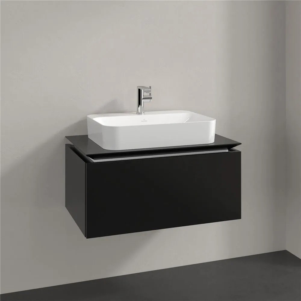 VILLEROY &amp; BOCH Legato závesná skrinka pod umývadlo na dosku (umývadlo v strede), 1 zásuvka, 800 x 500 x 380 mm, Black Matt Lacquer, B75300PD